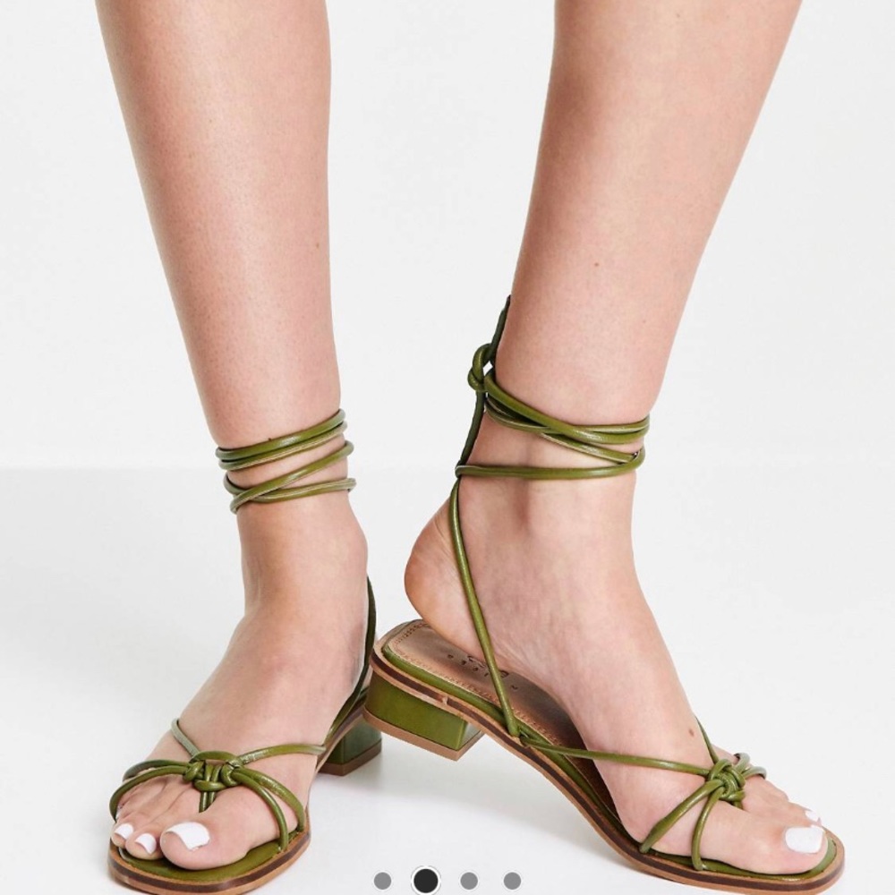 ASOS DESIGN Fergie leather strappy flat sandals in green